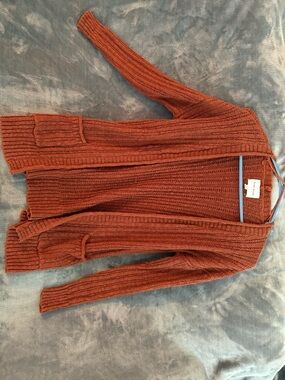 Pink Rose Open-Knit Cardigan - Rust Brown